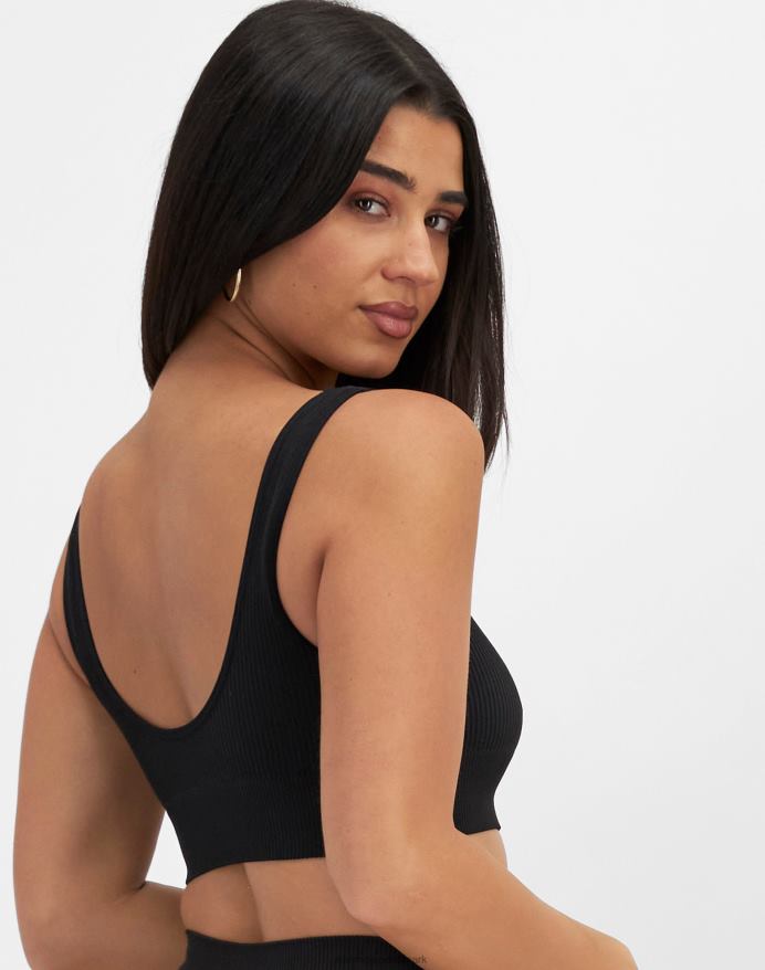 Champion sømløs ribbet scoop top V6J661179 sort