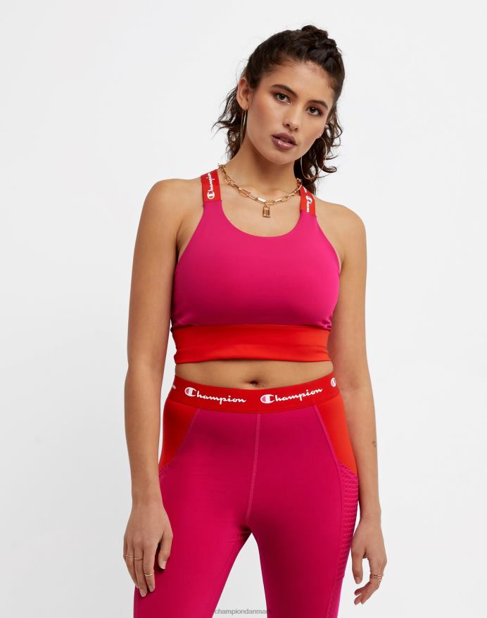 Champion absolut crop top klassiske manuskriptremme V6J661365 strawberry rouge/rød flamme
