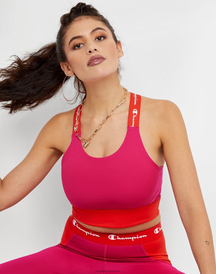Champion absolut crop top klassiske manuskriptremme V6J661365 strawberry rouge/rød flamme