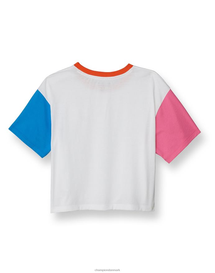 Champion colorblock cropped tee multi-stripe c-logo V6J662042 hvid/persimmon orange
