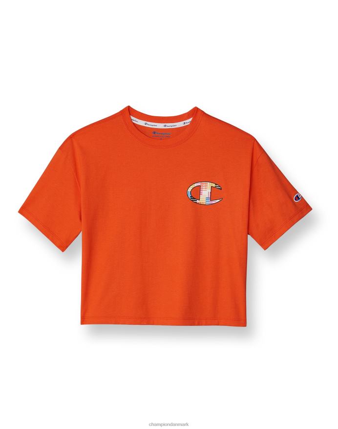 Champion cropped tee crush-dye script logo V6J662031 persimmon appelsin