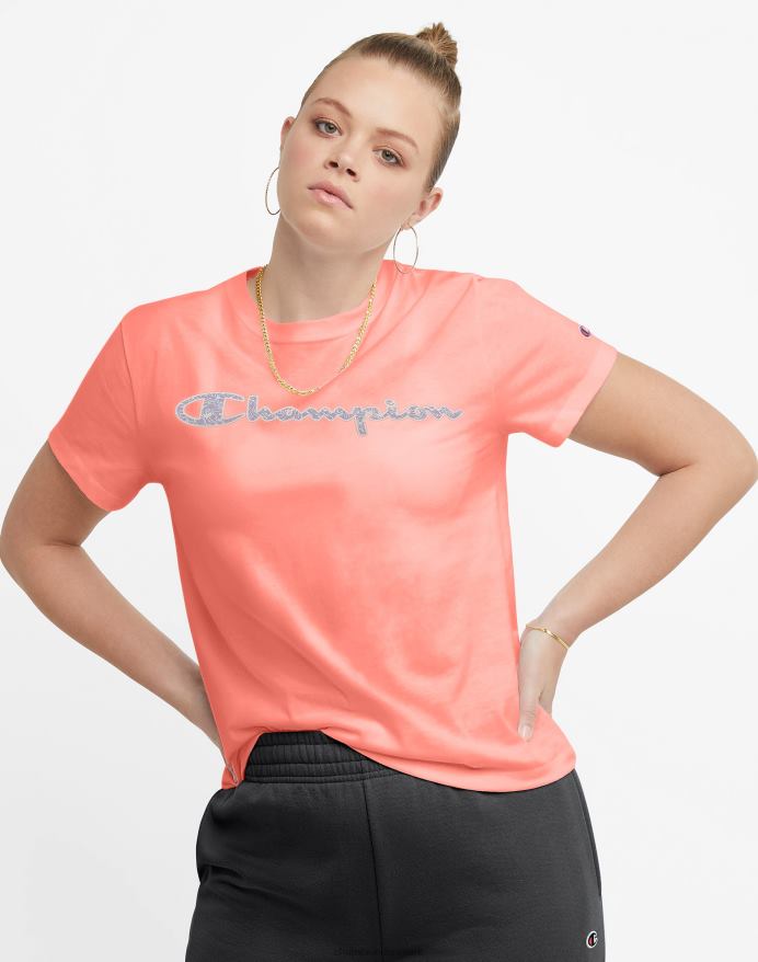 Champion klassisk grafisk t-shirt marmor script logo V6J661376 lyserød stjerne