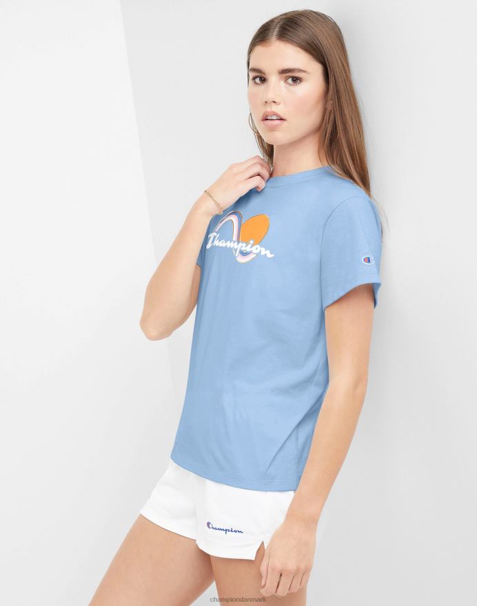 Champion klassisk grafisk tee script folie solbølge V6J661368 ciel blå