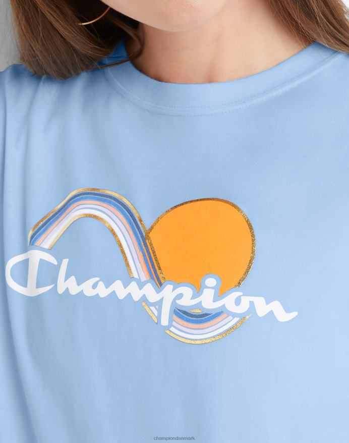 Champion klassisk grafisk tee script folie solbølge V6J661368 ciel blå