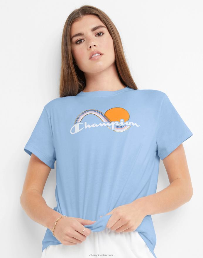 Champion klassisk grafisk tee script folie solbølge V6J661368 ciel blå