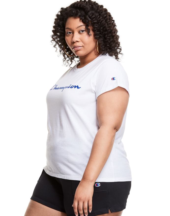 Champion klassisk grafisk tee script logo (plus størrelse) V6J661386 hvid