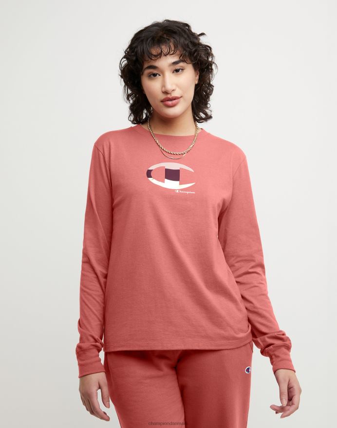 Champion klassisk langærmet t-shirt colorblock folie & high density c logo V6J662039 sandeltræ rød