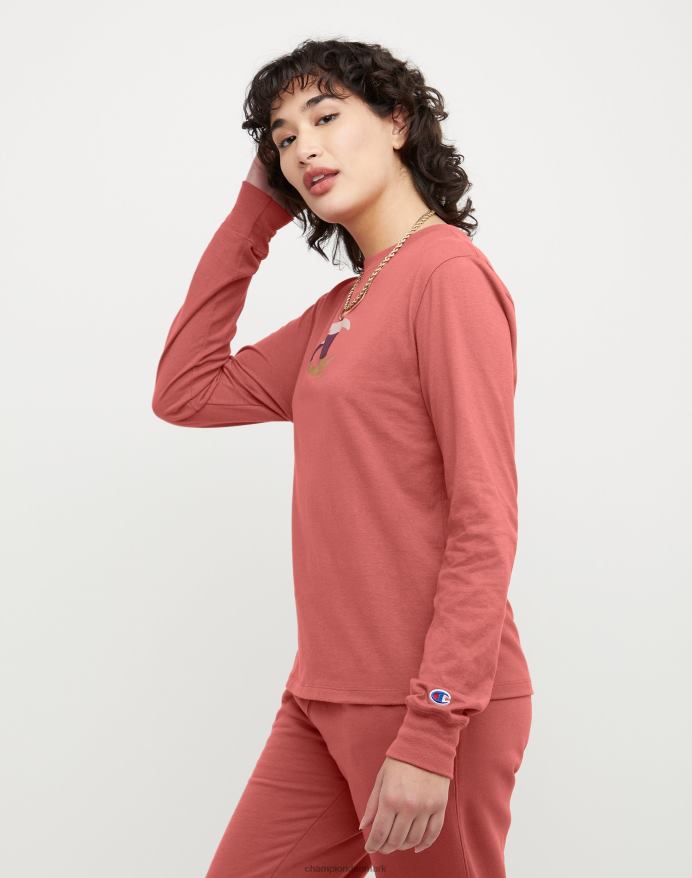 Champion klassisk langærmet t-shirt colorblock folie & high density c logo V6J662039 sandeltræ rød
