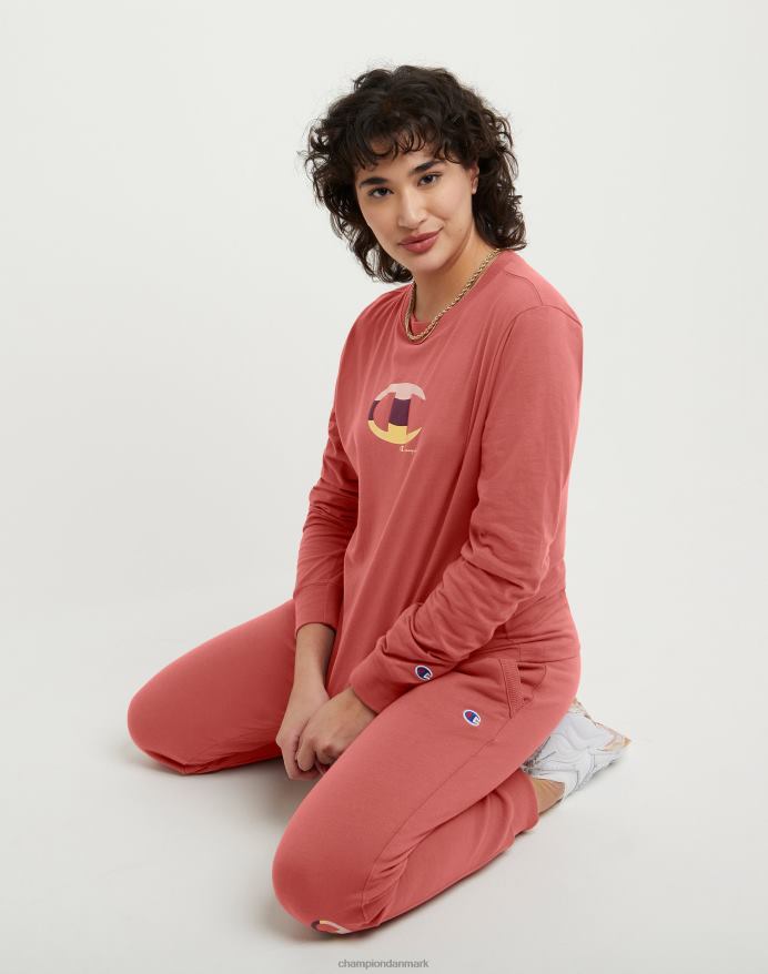 Champion klassisk langærmet t-shirt colorblock folie & high density c logo V6J662039 sandeltræ rød