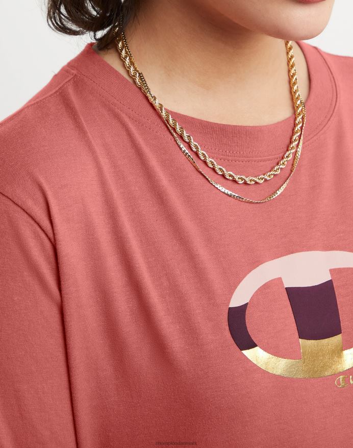 Champion klassisk langærmet t-shirt colorblock folie & high density c logo V6J662039 sandeltræ rød
