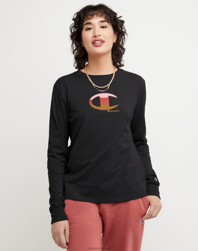 Champion klassisk langærmet t-shirt colorblock folie & high density c logo V6J662040 sort