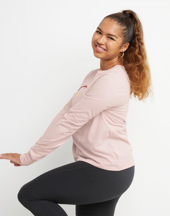 Champion klassisk langærmet t-shirt colorblock folie & high density c logo V6J662041 gennemsigtig lyserød