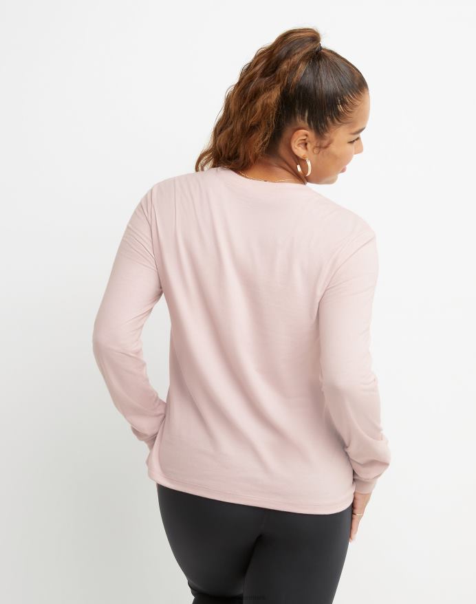 Champion klassisk langærmet t-shirt colorblock folie & high density c logo V6J662041 gennemsigtig lyserød