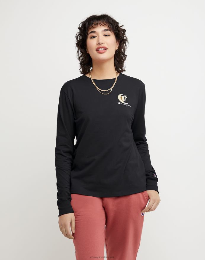 Champion klassisk langærmet t-shirt gammelt engelsk c & script logo V6J661403 sort