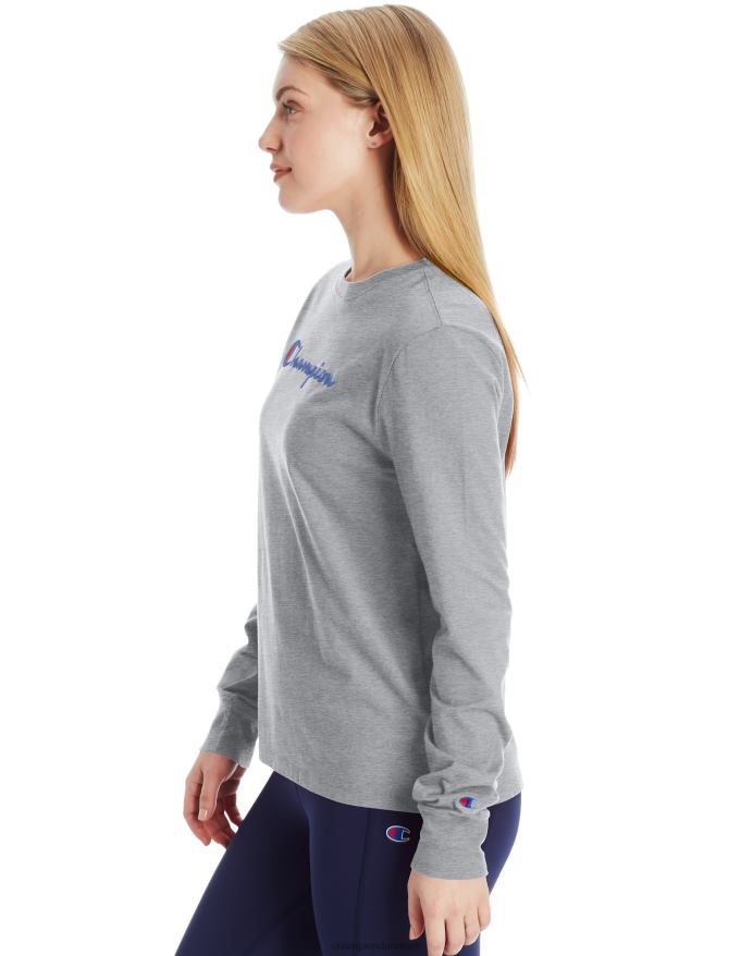 Champion klassisk langærmet t-shirt script logo V6J662065 oxford grå