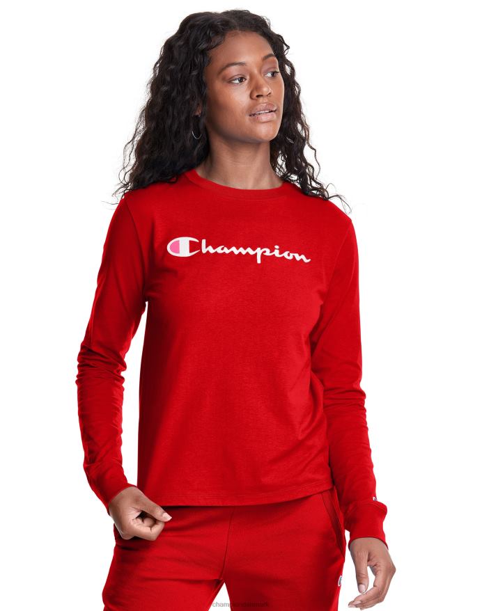Champion klassisk langærmet t-shirt script logo V6J662066 munter rød