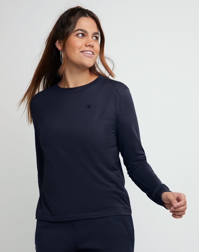 Champion klassisk langærmet tee c-logo V6J661401 atletisk flåde