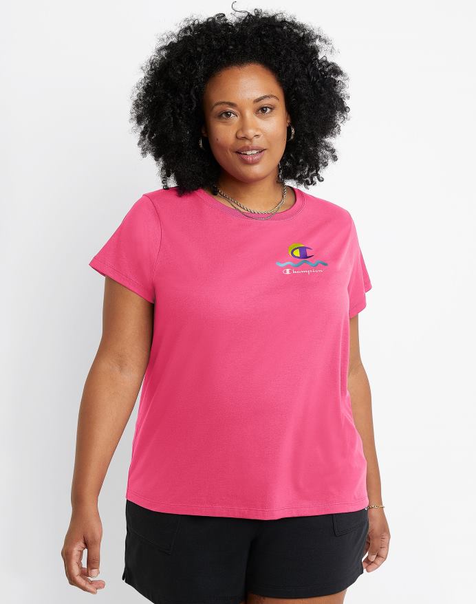 Champion klassiske grafiske tee-bølger & c sun (plus size) V6J661352 glad pink