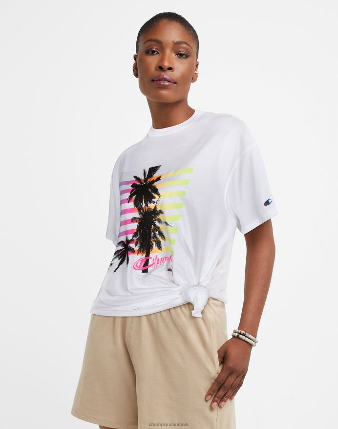 Champion oversized jersey t-shirt palmetræ grafik V6J661336 hvid