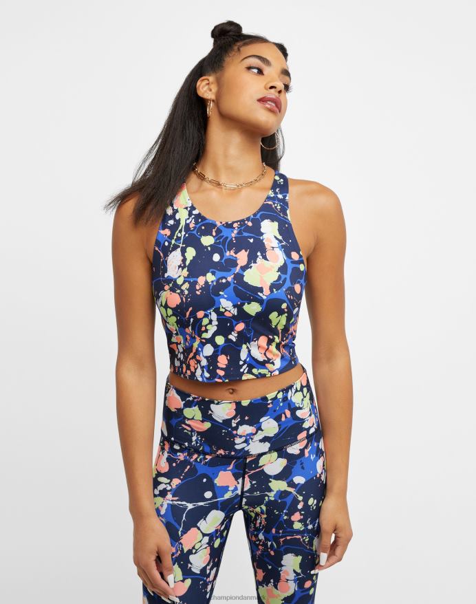 Champion soft touch crop top print V6J662029 mørk marmor klassisk himmelblå