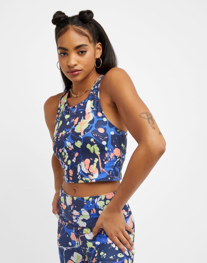 Champion soft touch crop top print V6J662029 mørk marmor klassisk himmelblå