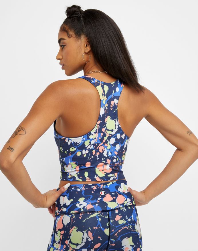 Champion soft touch crop top print V6J662029 mørk marmor klassisk himmelblå