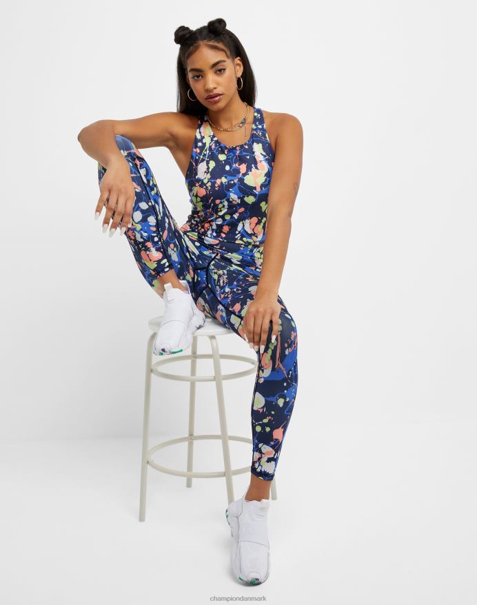 Champion soft touch crop top print V6J662029 mørk marmor klassisk himmelblå