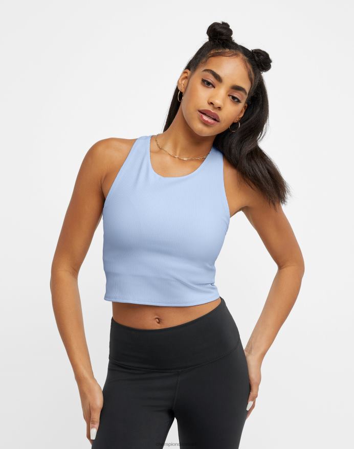 Champion soft touch ribbet crop top c-logo V6J661388 ciel blå