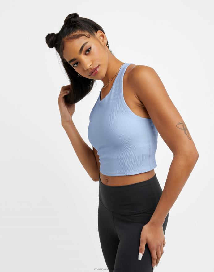 Champion soft touch ribbet crop top c-logo V6J661388 ciel blå