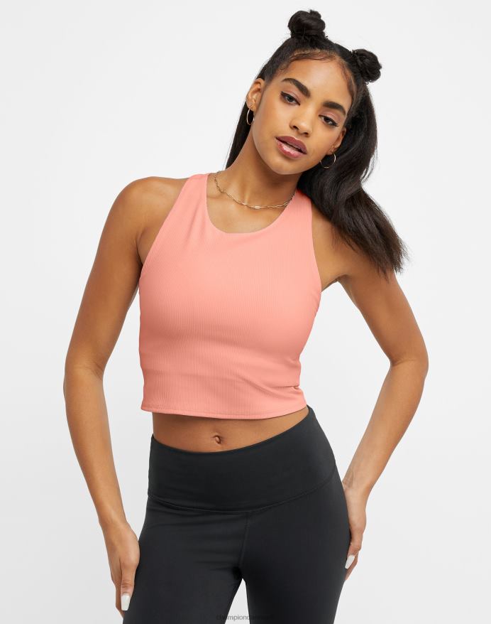 Champion soft touch ribbet crop top c-logo V6J661390 lyserød stjerne