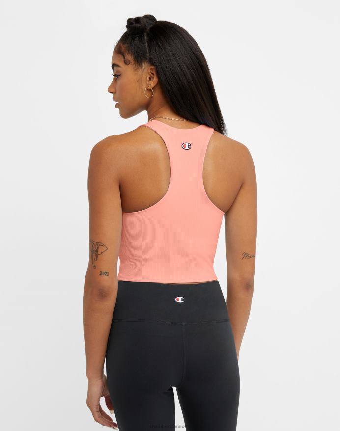 Champion soft touch ribbet crop top c-logo V6J661390 lyserød stjerne