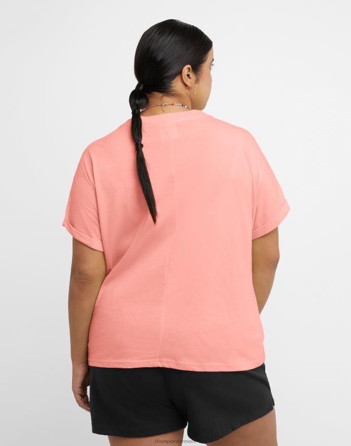 Champion t-shirt med slips foran triple c logo (plus størrelse) V6J661382 lyserød stjerne