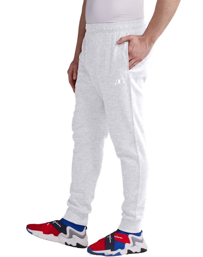 Champion klassiske fleece joggers c logo og script patch 31 V6J66326 bleget stencremelyng
