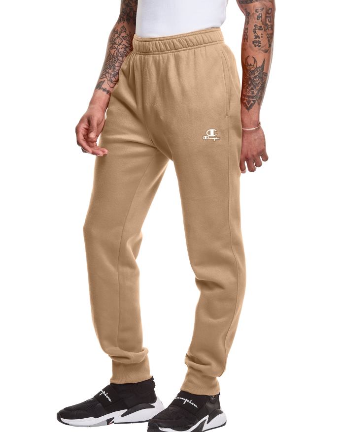 Champion klassiske fleece joggers c logo og script patch 31 V6J66328 fuld hvede khaki
