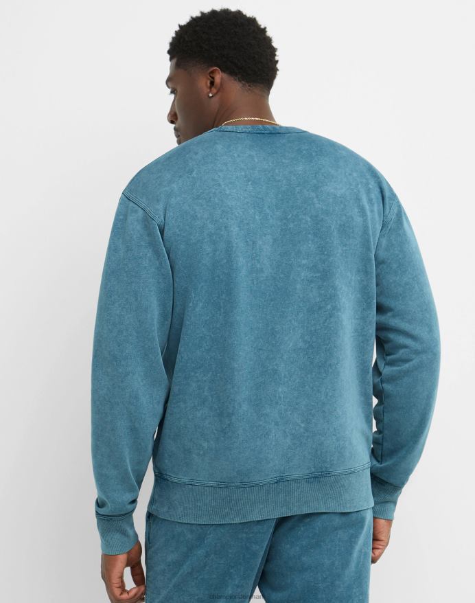 Champion acid wash crew sweatshirt bølget logo V6J6647 syrevask fin turkis