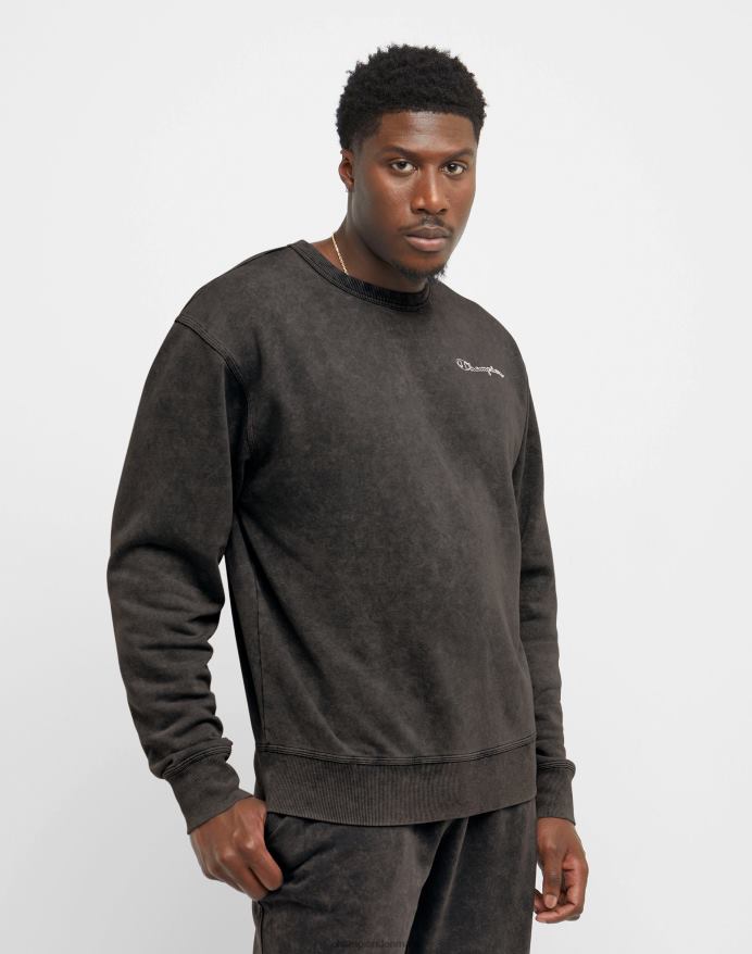 Champion acid wash crew sweatshirt bølget logo V6J6648 syrevask sort