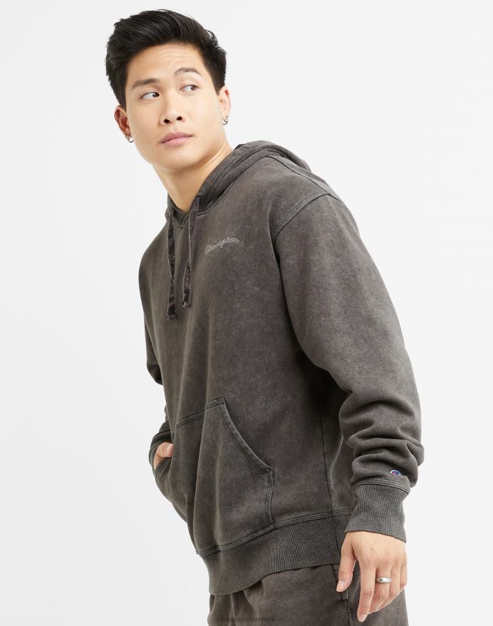 Champion acid wash crew sweatshirt bølget logo V6J6648 syrevask sort