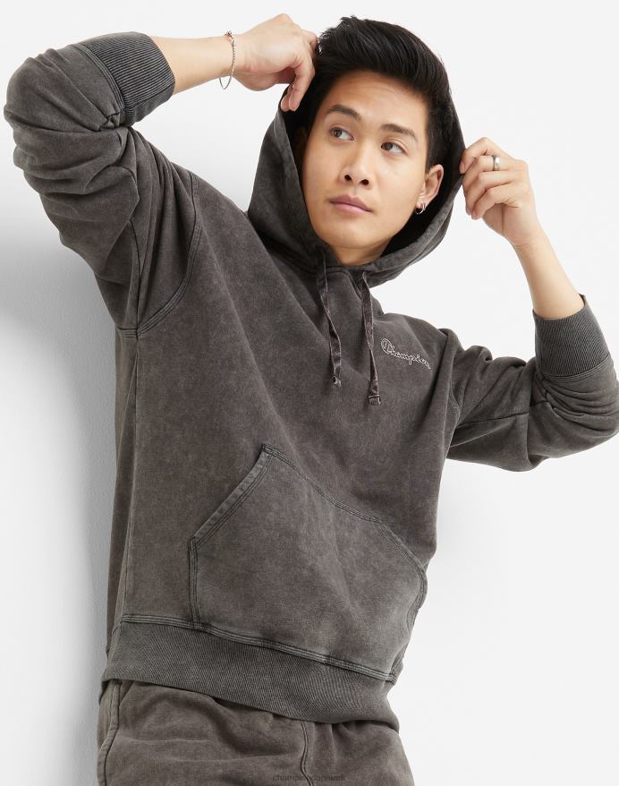 Champion acid wash crew sweatshirt bølget logo V6J6648 syrevask sort