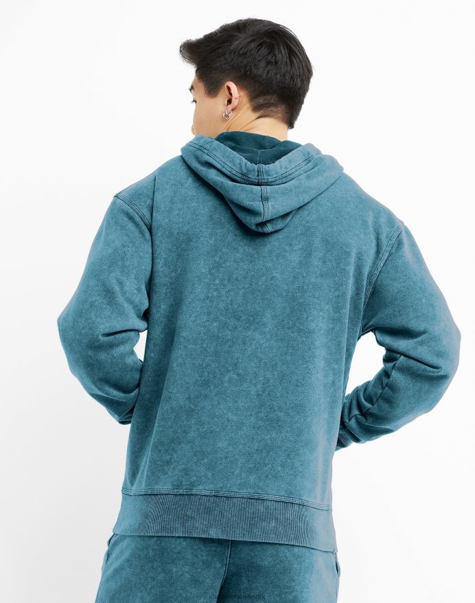 Champion acid wash sweatshirt bølget logo V6J6643 syrevask fin turkis