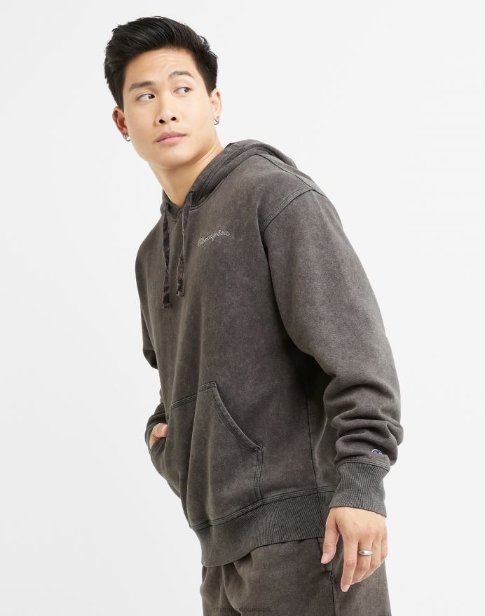 Champion acid wash sweatshirt bølget logo V6J6644 syrevask sort