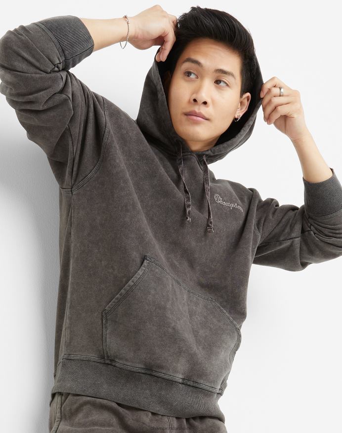 Champion acid wash sweatshirt bølget logo V6J6644 syrevask sort