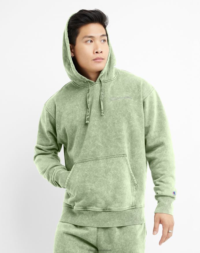 Champion acid wash sweatshirt bølget logo V6J6645 syrevask alt om oliven