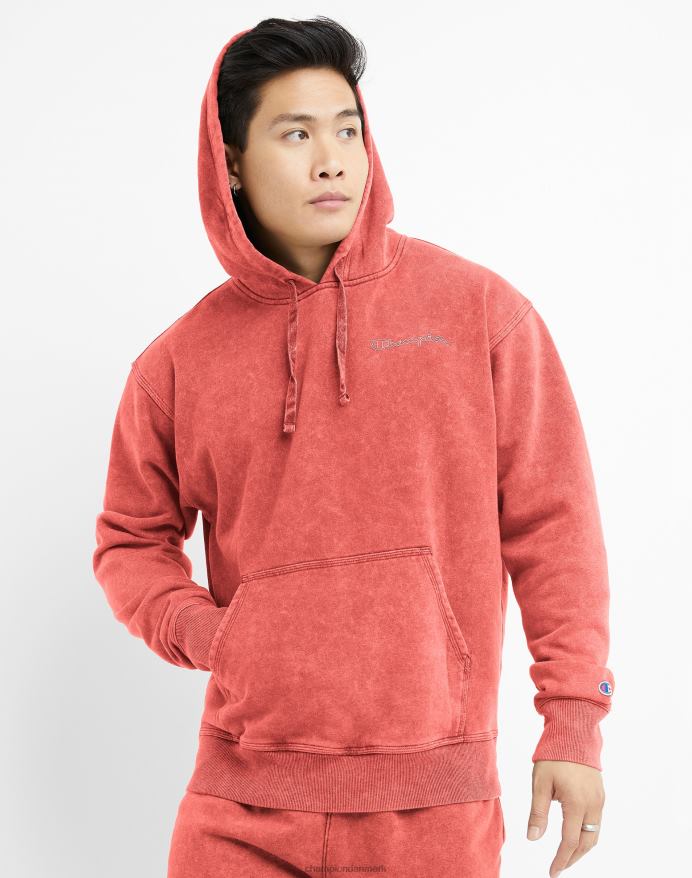 Champion acid wash sweatshirt bølget logo V6J6646 syre vask solar crimson