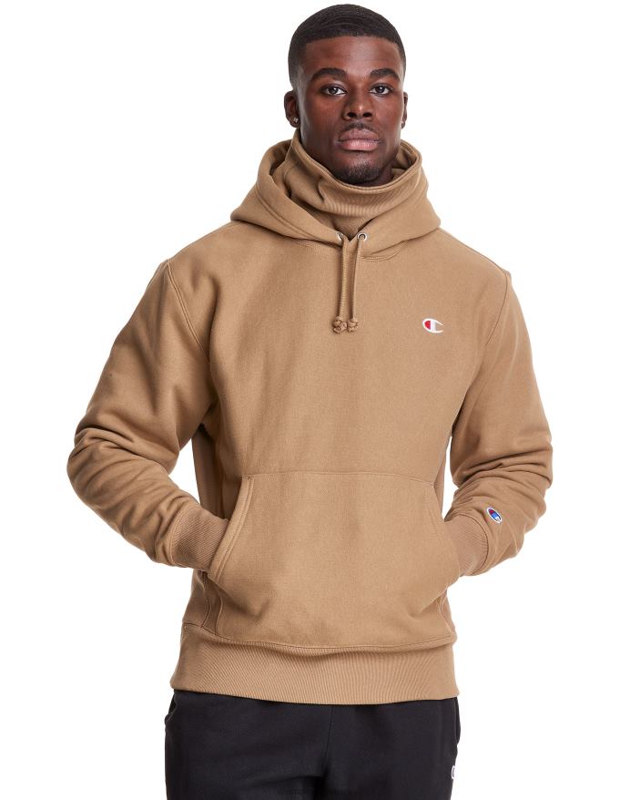 Champion clab defender serie omvendt vævet hættetrøje med to aftagelige tørklædemasker V6J66105 fuld hvede khaki