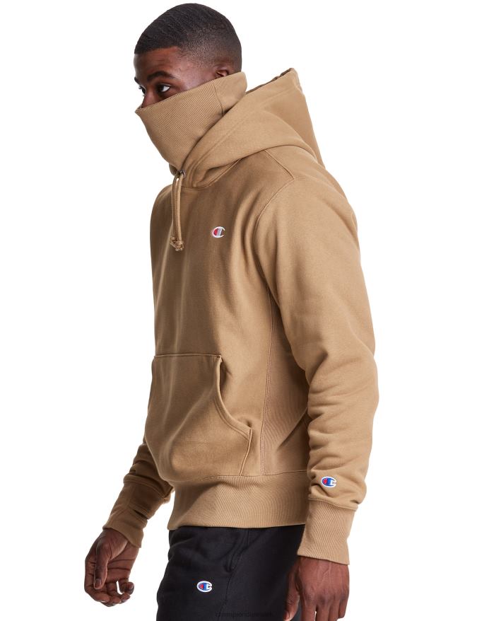 Champion clab defender serie omvendt vævet hættetrøje med to aftagelige tørklædemasker V6J66105 fuld hvede khaki