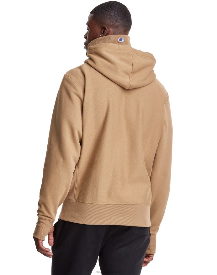 Champion clab defender serie omvendt vævet hættetrøje med to aftagelige tørklædemasker V6J66105 fuld hvede khaki