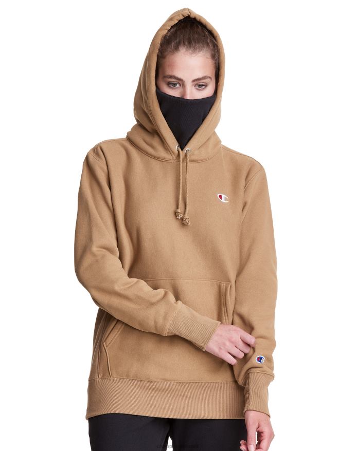 Champion clab defender serie omvendt vævet hættetrøje med to aftagelige tørklædemasker V6J66105 fuld hvede khaki