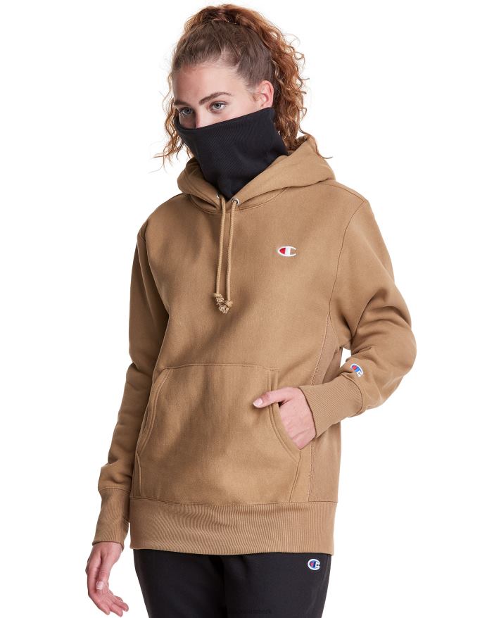 Champion clab defender serie omvendt vævet hættetrøje med to aftagelige tørklædemasker V6J66105 fuld hvede khaki