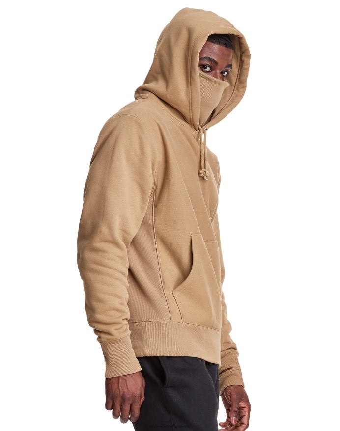 Champion clab defender serie omvendt vævet hættetrøje med to aftagelige tørklædemasker V6J66105 fuld hvede khaki