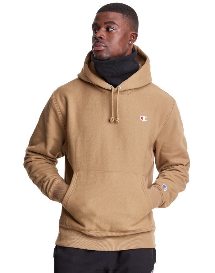 Champion clab defender serie omvendt vævet hættetrøje med to aftagelige tørklædemasker V6J66105 fuld hvede khaki